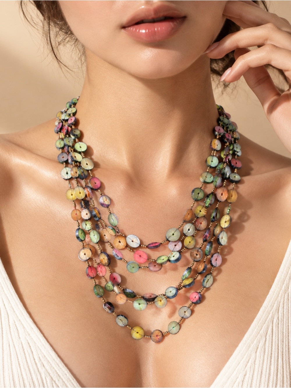 Vintage African Multicolour Wooden Multi-Strand Beaded Necklace